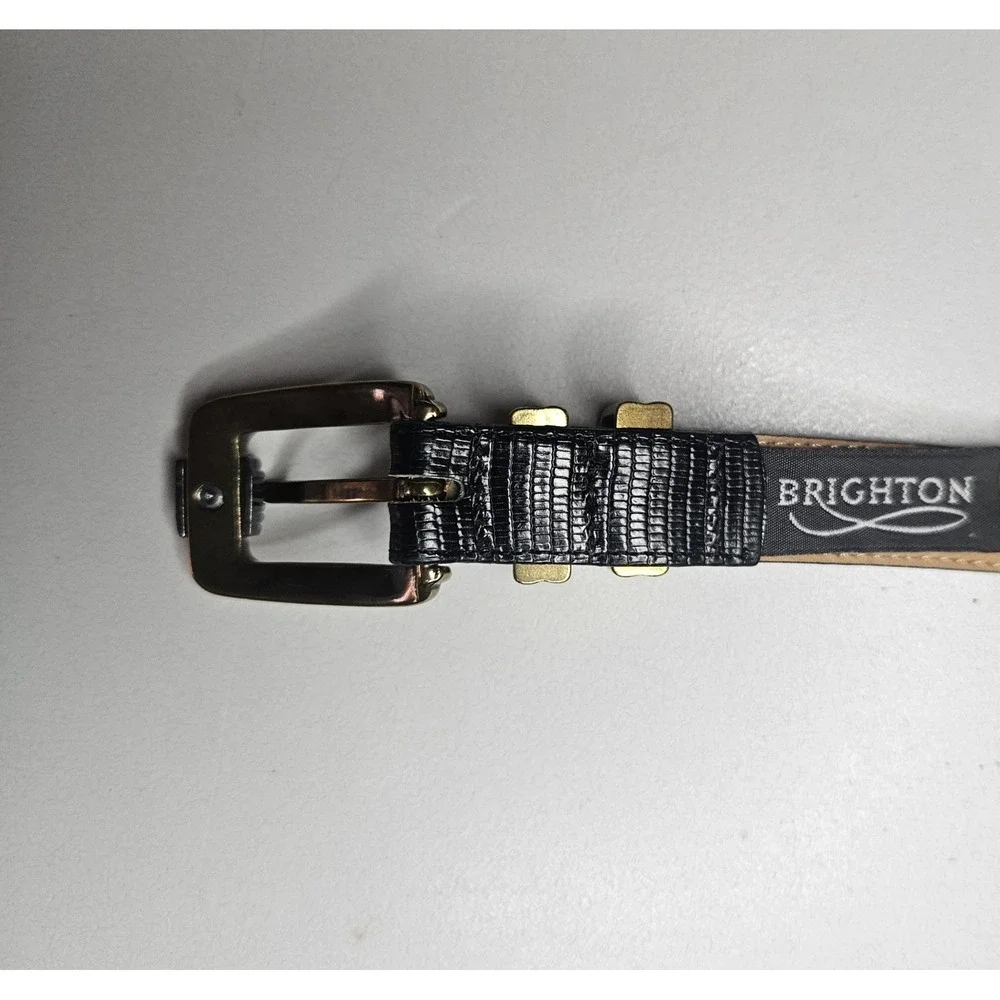 Brighton Classics Womens Belt Black Leather Embossed Gold Buckle Size M 27-31in‎